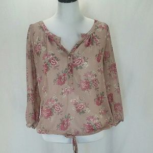 Maurices Floral Blouse Size L Semi Shear Top Shirt